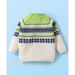 Babyhug Cotton Knit Full Raglan Sleeves Sweater Set with Fair Isle Design & Cap - Blue White & Green