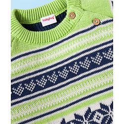 Babyhug Cotton Knit Full Raglan Sleeves Sweater Set with Fair Isle Design & Cap - Blue White & Green