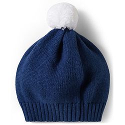 Babyhug Cotton Knitted Full Raglan Sleeves Solid Sweater Set With Cap - Navy Blue & White