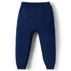 Babyhug Cotton Knitted Full Raglan Sleeves Solid Sweater Set With Cap - Navy Blue & White