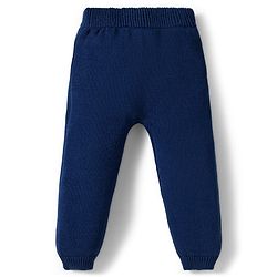Babyhug Cotton Knitted Full Raglan Sleeves Solid Sweater Set With Cap - Navy Blue & White