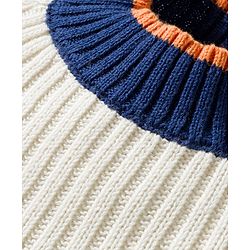 Babyhug Cotton Knitted Full Raglan Sleeves Solid Sweater Set With Cap - Navy Blue & White