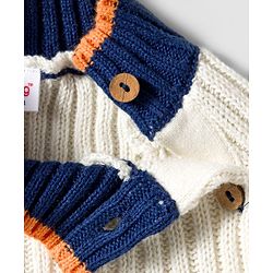 Babyhug Cotton Knitted Full Raglan Sleeves Solid Sweater Set With Cap - Navy Blue & White