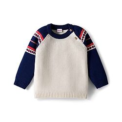 Babyhug Cotton Knit Full Raglan Sleeves Sweater Set with Fair Isle Design & Cap - Navy Blue