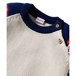 Babyhug Cotton Knit Full Raglan Sleeves Sweater Set with Fair Isle Design & Cap - Navy Blue
