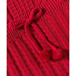 Babyhug Cotton Knit Full Sleeves Pullover Sweater Set with Cap & Cable Knit Design - Red