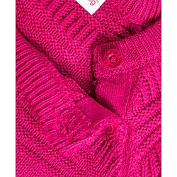 Babyhug Knit Full Raglan Sleeves A-Line Woollen Dress with Cable Knit Design - Dark Pink