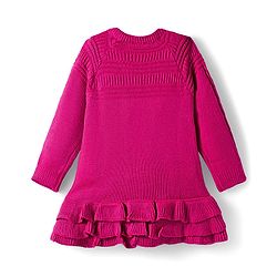 Babyhug Knit Full Raglan Sleeves A-Line Woollen Dress with Cable Knit Design - Dark Pink
