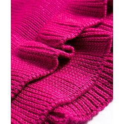 Babyhug Knit Full Raglan Sleeves A-Line Woollen Dress with Cable Knit Design - Dark Pink