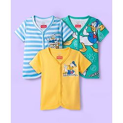 Babyhug Disney Interlock Knit Half Sleeves Jhablas With Donald Duck Print Pack Of 3 - Yellow Light Blue & Sea Green