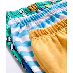Babyhug Disney Interlock Knit Full Length Diaper Leggings With Donald Duck Graphics Pack Of 3 - Light Blue Sea Green & Yellow