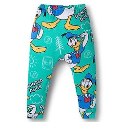 Babyhug Disney Interlock Knit Full Length Diaper Leggings With Donald Duck Graphics Pack Of 3 - Light Blue Sea Green & Yellow