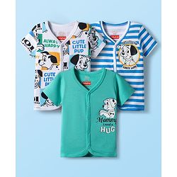 Babyhug Disney Interlock Knit Half Sleeves Jhablas With Dalmatians Print Pack Of 3 - White Blue & Sea Green