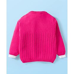 Babyhug Cotton Knit Full Sleeves Sweater Set with Bow Applique & Cap - Dark Pink