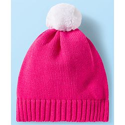 Babyhug Cotton Knit Full Sleeves Sweater Set with Bow Applique & Cap - Dark Pink