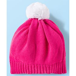 Babyhug Cotton Knit Full Sleeves Sweater Set with Bow Applique & Cap - Dark Pink