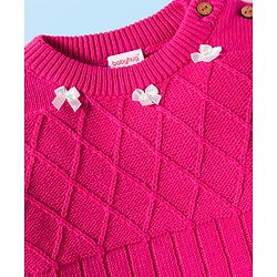 Babyhug Cotton Knit Full Sleeves Sweater Set with Bow Applique & Cap - Dark Pink