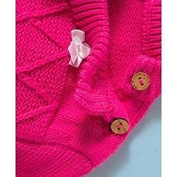 Babyhug Cotton Knit Full Sleeves Sweater Set with Bow Applique & Cap - Dark Pink