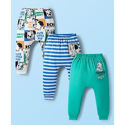 Babyhug Disney Interlock Knit Full Length Diaper Leggings With 101 Dalmatians Graphics Pack of 3 - Blue White & Sea Green