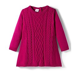 Babyhug Knitted Full Sleeves Woollen Dress With Cable Knit Design - Dark Pink