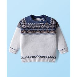 Babyhug Knit Full Raglan Sleeves Pullover Sweater Set with Cap & Aztec Design - Navy Blue