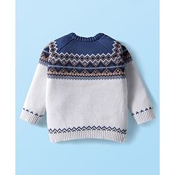 Babyhug Knit Full Raglan Sleeves Pullover Sweater Set with Cap & Aztec Design - Navy Blue