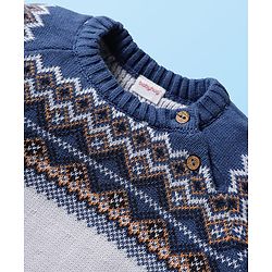 Babyhug Knit Full Raglan Sleeves Pullover Sweater Set with Cap & Aztec Design - Navy Blue