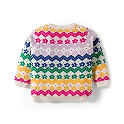 Babyhug Cotton Knitted Full Sleeves Sweater Set With Floral Design & Cap - Pink & White