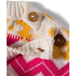 Babyhug Cotton Knitted Full Sleeves Sweater Set With Floral Design & Cap - Pink & White