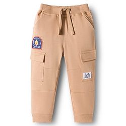 Babyhug French Terry Knit Full Length Lounge Pant With Text Badge - Cream