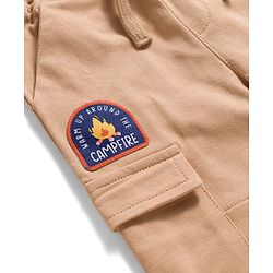 Babyhug French Terry Knit Full Length Lounge Pant With Text Badge - Cream