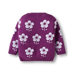Babyhug Cotton Knit Full Sleeves Sweater Set with Cap & Floral Design - Purple