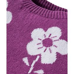 Babyhug Cotton Knit Full Sleeves Sweater Set with Cap & Floral Design - Purple