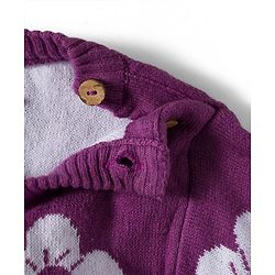 Babyhug Cotton Knit Full Sleeves Sweater Set with Cap & Floral Design - Purple