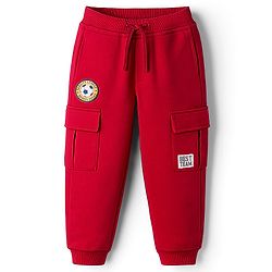 Babyhug French Terry Knit Full Length Lounge Pant With Text Print - Red