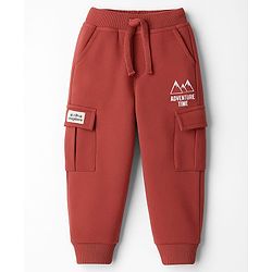 Babyhug French Terry Knit Lounge Pant With Text Print - Maroon