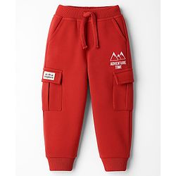Babyhug French Terry Knit Lounge Pant With Text Print - Maroon