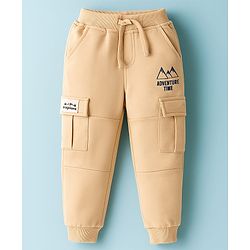 Babyhug Frenc Terry Knit Full Length Lounge Pant With Text Print - Beige