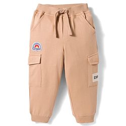 Babyhug French Terry Knit Full Length Lounge Pant Set With Text Badge - Cream