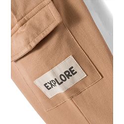Babyhug French Terry Knit Full Length Lounge Pant Set With Text Badge - Cream