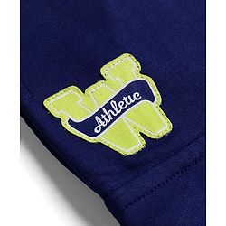 Babyhug French Terry Knit  Full Length Track Pant with Pockets & Best Team Text Print - Navy Blue