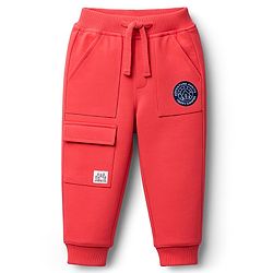 Babyhug French Terry Knit Full Length Lounge Pant With Text Print - Red