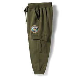 Babyhug French Terry Knit Full Length Lounge Pant with Patch - Olive Green