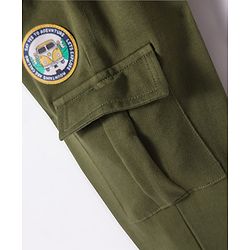 Babyhug French Terry Knit Full Length Lounge Pant with Patch - Olive Green