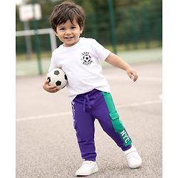 Babyhug French Terry Knit Full Length Lounge Pant With Text Patch - Purple