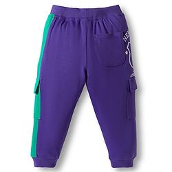 Babyhug French Terry Knit Full Length Lounge Pant With Text Patch - Purple