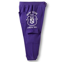 Babyhug French Terry Knit Full Length Lounge Pant With Text Patch - Purple