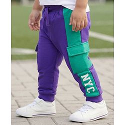 Babyhug French Terry Knit Full Length Lounge Pant With Text Patch - Purple