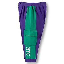 Babyhug French Terry Knit Full Length Lounge Pant With Text Patch - Purple