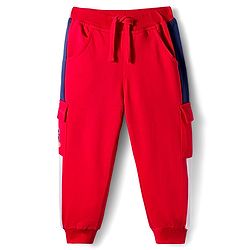 Babyhug French Terry Knit Full Length Lounge Pant  With Text Print - Red